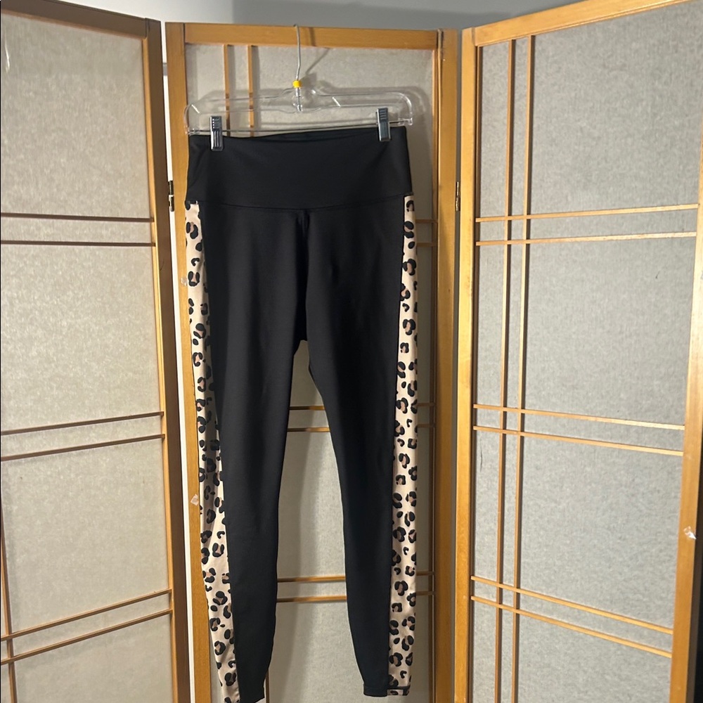 Black Leggings with Leopard Side Panels